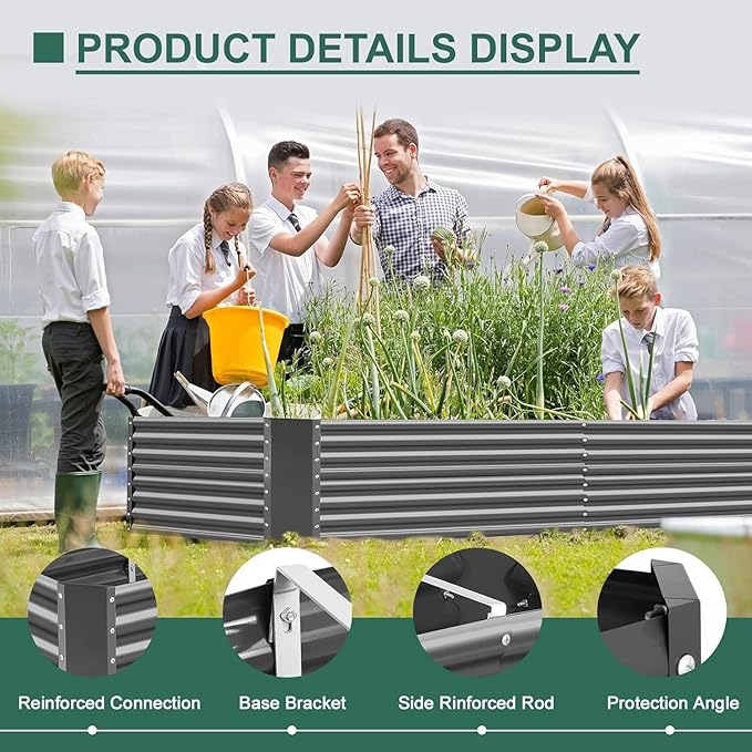Land Guard 2 Pack 8×4×2ft Galvanized Raised Garden Bed Kit, Galvanized Planter Raised Garden Boxes Outdoor, Large Metal Raised Garden Beds for Vegetables (Gray)