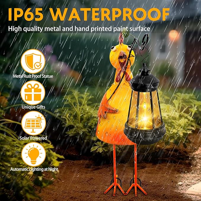 Garden Decor Chicken Solar Statues,Unique Garden Statues Chicken with Solar Lantern Waterproof,Birthday Gifts for Women Mom Grandma,Front Patio Balcony Yard Art Lawn Ornaments Porch Outdoor Decoration