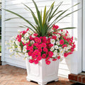 Artificial Flowers for Outdoors Fake Plants Outside, 12 Bundles Silk Morning Glory with Eucalyptus + Orchid Leaf UV Resistant Realistic Faux Flowers for Porch Planter Garden Patio (White Hot Pink)