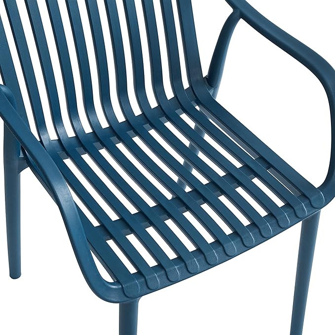 Modern Stackable Outdoor & Indoor Plastic Dining Chairs Set, Armchairs Set, Weather-Resistant, Ideal for Patios, Cafes, and Home Use, Set of 4 (Blue)