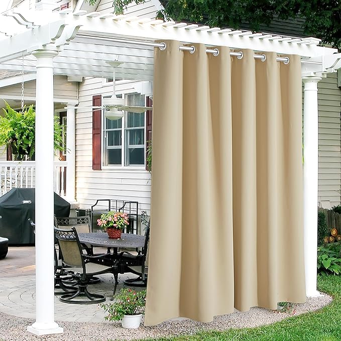 RYB HOME Outdoor Curtains 108 inches Long - Waterproof Privacy Blackout Indoor Outdoor Deck for Patio Door Divider Backdrop Lanai Pavilion Pergola, W 84 x L 108, 1 Pc, Biscotti Beige