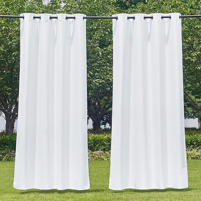 NICETOWN Winter White Outdoor Curtains 2 Panels for Patio Waterproof 55'' Wide 108'' Long, Stainless Steel Silver Grommet Privacy Protect Outdoor Drapes for Patio/Front Porch/Pergola