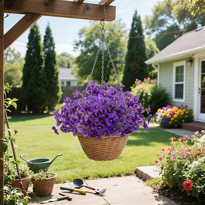 12 Bundles Artificial Pansy Flowers for Outdoor, Faux Silk Pansies Spring Flowers Outside for Planter Front Door Porch Yard Patio Window Box Home Decor (Purple)