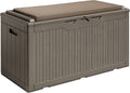 Devoko 100 Gallon Waterproof Large Resin Deck Box Outdoor Storage Box Indoor Lockable Storage Container with Cushion for Patio Furniture Garden Pool Cushions (Light Brown)