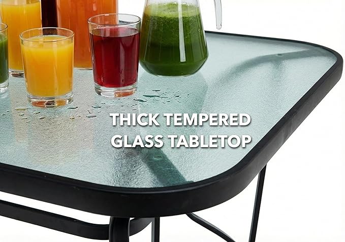 Tangkula 55" Patio Dining Table for 6, Rectangle Outdoor Dining Table with Tempered Glass Tabletop, Umbrella Hole & Metal Frame, 6-Person Outside Dining Table for Backyard, Lawn, Deck & Poolside