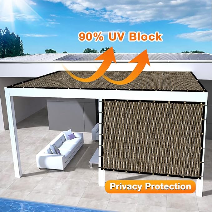 Artpuch Outdoor Pergola Shade Cover 12x17 FT Sun Shade Cloth with Grommets Mocha 90% UV Protection Canopy Patio Privacy Screen (Customized Available)
