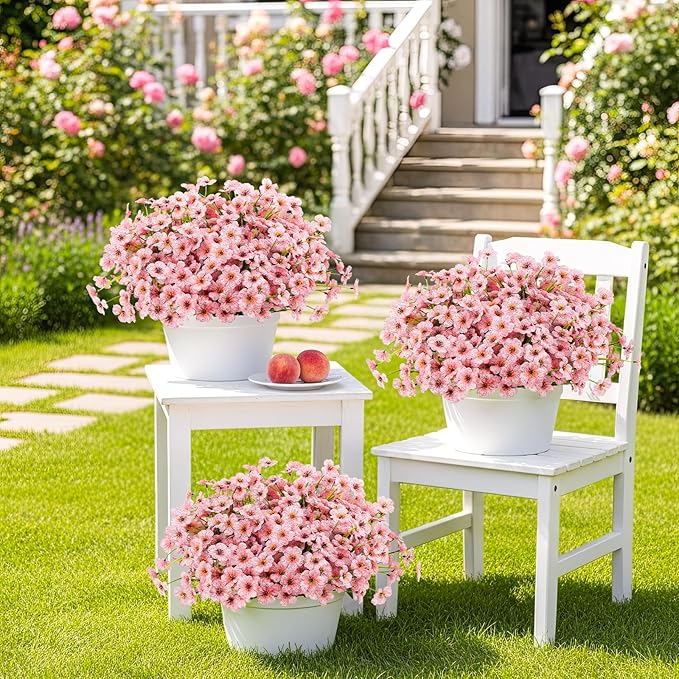 MACTING 24 Bundles Artificial Flowers for Outdoors Fake Flowers UV Resistant Faux Plastic Plants No Fade for Planters Window Box Patio Porch Garden Home Indoor Outdoor Spring Decorations,Pink