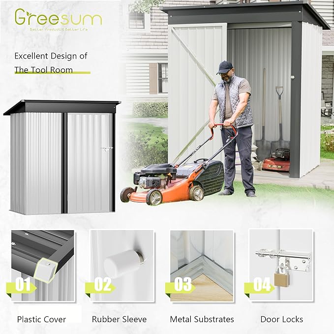 Greesum Metal Outdoor Storage Shed 5FT x 3FT, Steel Utility Tool Shed Storage House with Door & Lock, Metal Sheds Outdoor Storage for Backyard Garden Patio Lawn, White