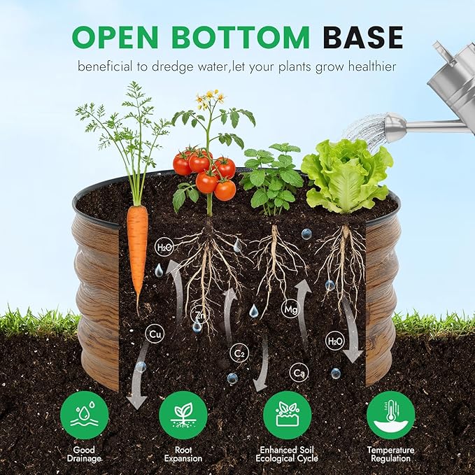 INNO STAG 3 Pcs Round Galvanized Raised Garden Bed — 2×2×1ft Planter Box Outdoor Raised Beds Kit for Gardening Vegetables, Fruits, Herbs, and Flowers, Grain