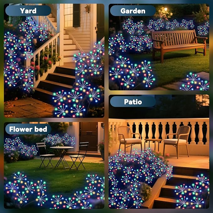Solar Garden Lights 2 Pack Waterproof Swaying Starburst Light Solar Outdoor Lights for Yard Patio Walkway Pathway Party Wedding Decoration, Unique Gifts for Women, Multicolor