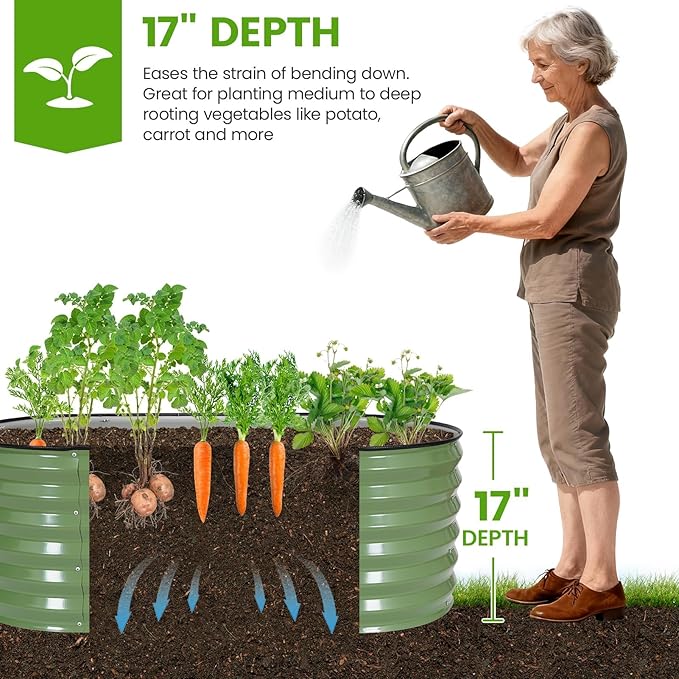 G GOOD GAIN Raised Garden Beds - 4x2x1.4ft Galvanized Planter Boxes Kit with Protective Tape & Gloves & Tools | Oval Metal Outdoor Raised Bed for Gardening Vegetables, Fruits, Flowers, Herbs, Oliver