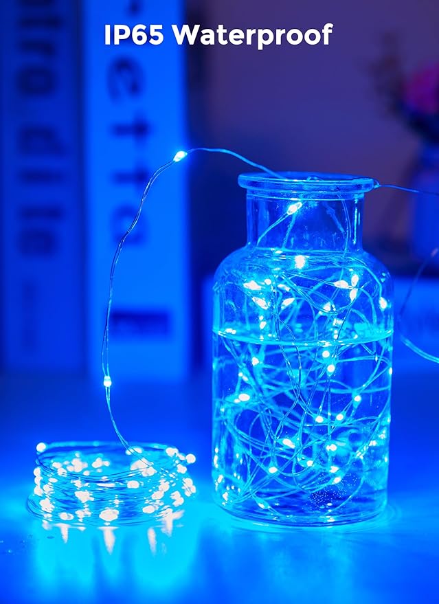 Minetom Solar String Lights for Outside, 33Ft 100 LED Outdoor Solar Fairy Lights, 8 Modes Balcony Lights for Tree Patio Christmas Party Wedding Decor (Blue)