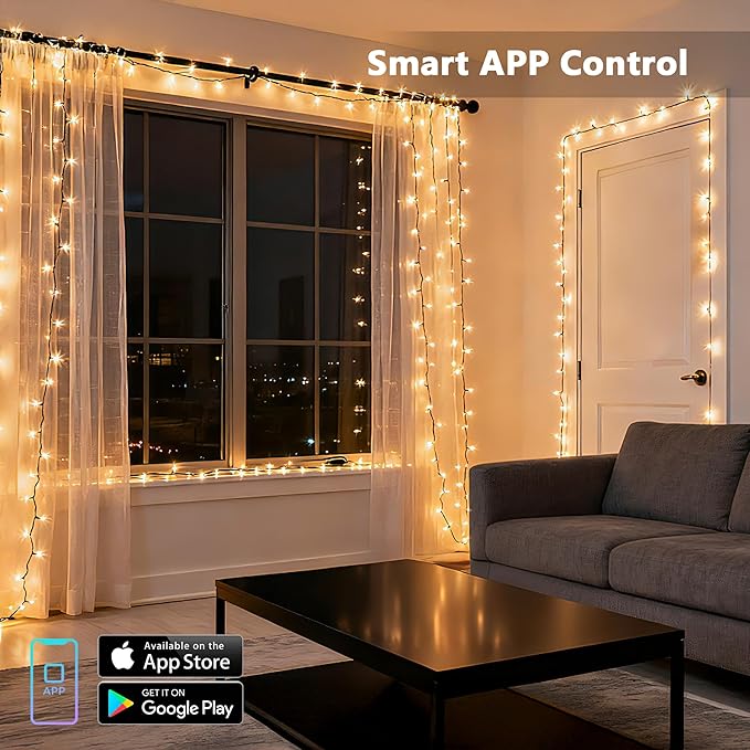Brizled Smart String Lights, 65.61ft 200 LED Christmas Lights with APP & Voice Control, WiFi Christmas Fairy Light Warm White Music Sync Xmas Tree Lighting Green Wire for Home Xmas Tree Party Decor