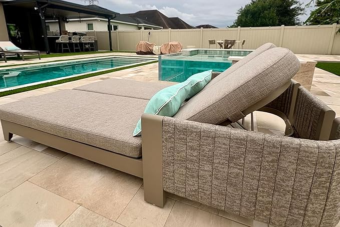 PURPLE LEAF Outdoor Chaise Lounge Chairs with Cushion 2-Person Sunbed Lounge Adjustable Backrest Reclining Chairs for Outside Nurture Shale