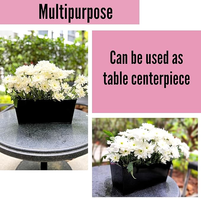 LaLaGreen Rail Planter Box (4 Pack, 16 Inch) Large Black Metal Hanging Flower Pots, Rectangle Outdoor Strawberry Plant Holder Window Balcony Deck Railing Fence Minimalist Farmhouse Countryside Style