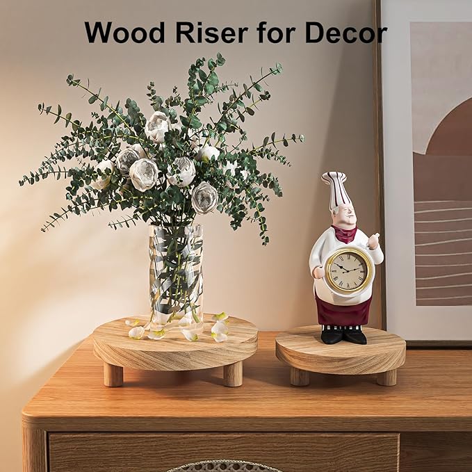 Wood Plant Stand Indoor Outdoor, 12/10/8/6" Round Wood Riser for Decor, Wooden Stool Display Stand Flower Pot Holder Small Planter Tray Modern Potter Decorative for Desktop Counter Room (Natural-4pcs)