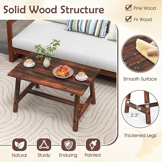 Tangkula Outdoor Coffee Table, Solid Wood Patio Desk with Slatted Tabletop, Rectangle Side Table for Garden Lawn Porch Balcony Poolside Living Room