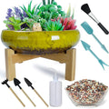 ARTKETTY Ceramic Succulent Planter, 10 inch with Stand, 2.2lb Lava Rock Pebbles, Planting Tools - Indoor Plants Planter, Yellow