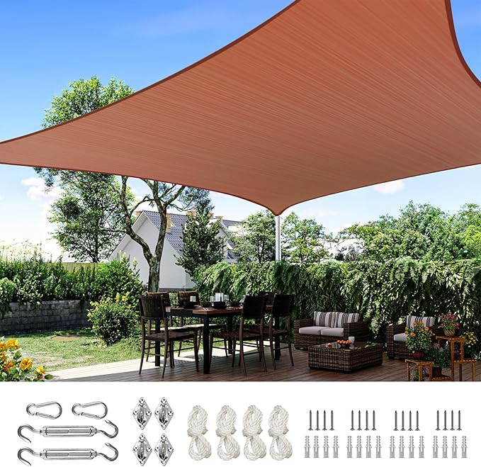 Quictent 20x16ft 185G HDPE Rectangle Sun Shade Sail Canopy 98% UV Block Outdoor Patio Garden with Hardware Kit (Terracotta)