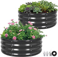 ZORMY Galvanized Raised Garden Bed Outdoor, Round Metal Planter Boxes 2 Pcs, 3x3x1ft Steel Raised Bed Kit for Planting Vegetables, Fruits, Flowers(Grey)