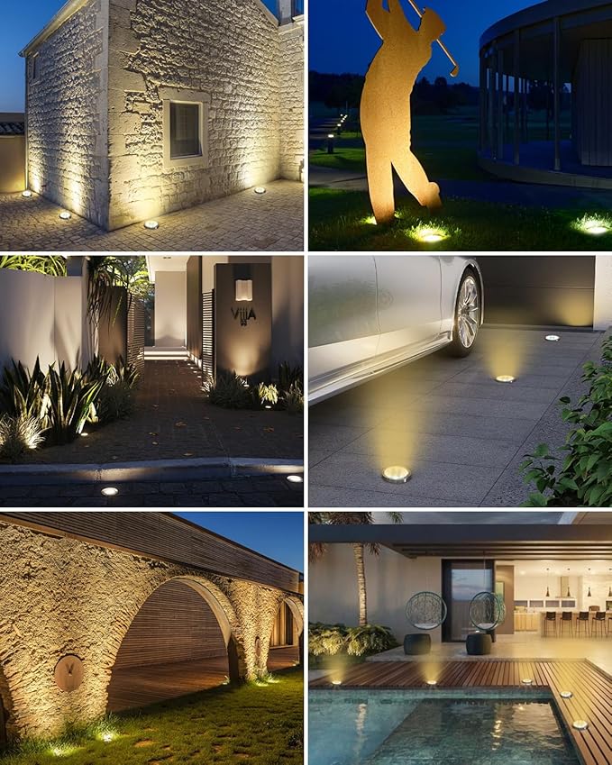 btfarm 16 Pack Solar Lights Outdoor, 8 LED Solar Ground Lights IP65 Waterproof Flat Solar Disc Light, Pathway Lights for Garden Lawn Patio Yard Path Landscape, Warm White