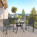 VICLLAX 3 Pieces Patio Dining Set for 2, Outdoor Furniture Set Includes 1 Small Patio Table and 2 Stackable Patio Sling Chairs, Patio Bistro Set for Outsides, Grey Wood-Like Table and Grey Chairs