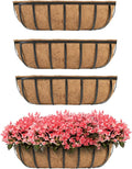 hehimhis Balcony Planters Railing Hanging 24inch 4 Pack Window Planter Box with Adjustable Bracket with Coco Liner for Porch Fence Patio Hanging Planters for Garden Outdoor Boxes