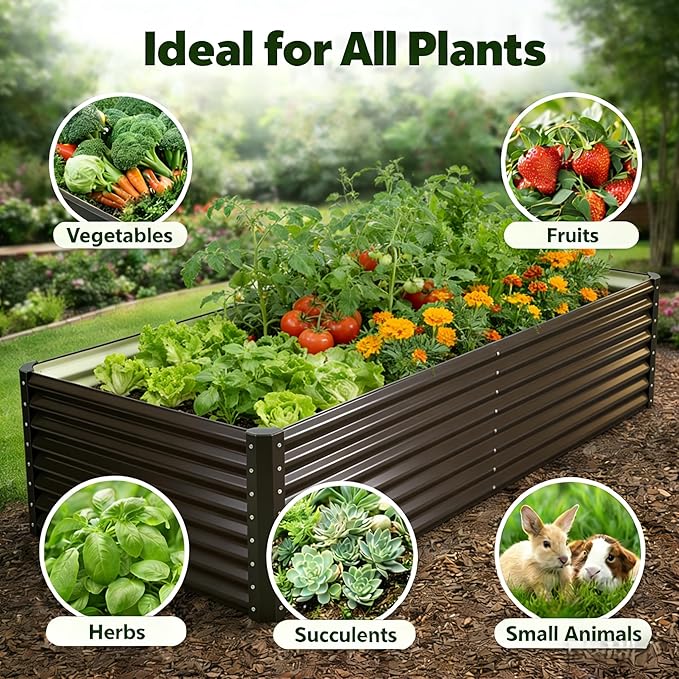 Galvanized Raised Garden Bed Kit Outdoor Patio,6x3x2ft Large Rectangular Metal Planter Boxes,Deep Root Box Planter for Gardening, Vegetables, Flowers, Herbs, 1 Pack, Black