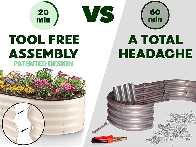 Plant & Plot Galvanized Raised Garden Beds Outdoor // 6×3×1 ft Planter Raised Beds for Gardening, Vegetables, Flowers // Large Metal Garden Box // Patented Tool-Free Design (White)
