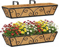 Y&M 24 Inch Window Deck with Coco Liner, Fence Metal Hanging Flower Planter Window Basket Deck Railing Planter Boxes for Outdoor Garden Lawn-Butterfly, 2pcs