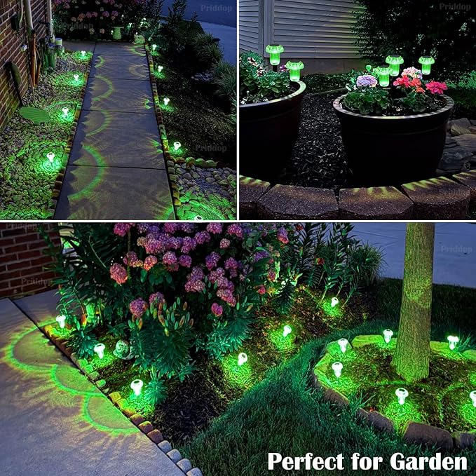 St Patricks Day Decorations Solar Lights Outdoor Pathway Waterproof 8 Pack Green LED Green Stake Acrylic Mushroom Decorative Garden Lights for Yard Landscape Patio Outside Decor