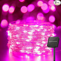 Minetom Solar String Lights for Outside, 2 Packs Total 66Ft 200 LED Outdoor Solar Fairy Lights, 8 Modes Balcony Lights for Tree Patio Christmas Party Wedding Decor (Pink)