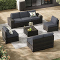 Jing's Villa 8-Piece Patio Furniture Set, All-Weather Outdoor Wicker Sectional Sofa with Cushions, Glass Table & Left and Right Armrest, Rattan Conversation Seating for Porch, Garden, Backyard,Grey