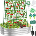 Galvanized Raised Bed with Cucumber Trellis, Garden Arch Trellis Outdoor Reusable A-Frame Metal Trellis with Trellis Net for Pea Vegetable Bean Grape Vines Flowers Climbing Plants Stand Support