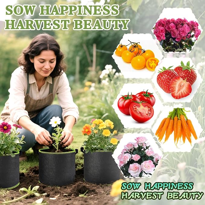 4 Pack 5 Gallon Grow Bags with Handles Garden Vegetable Flower Grow Bags Nonwoven Aeration Fabric Pots for Nursery Garden Planting