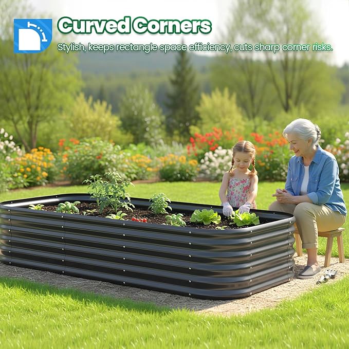 Quictent Galvanized Raised Garden Bed Kit, 8x4x1.5 ft Oval Metal Planter Box Tall for Vegetables Outdoor Backyard, Strengthened by Crossbar, Dark Gray