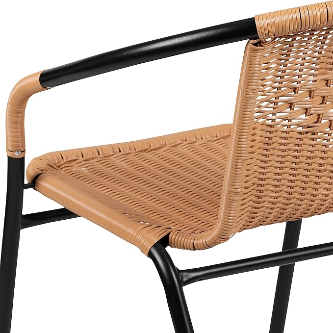 Flash Furniture Lila 2 Pack Beige Rattan Indoor-Outdoor Restaurant Stack Chair