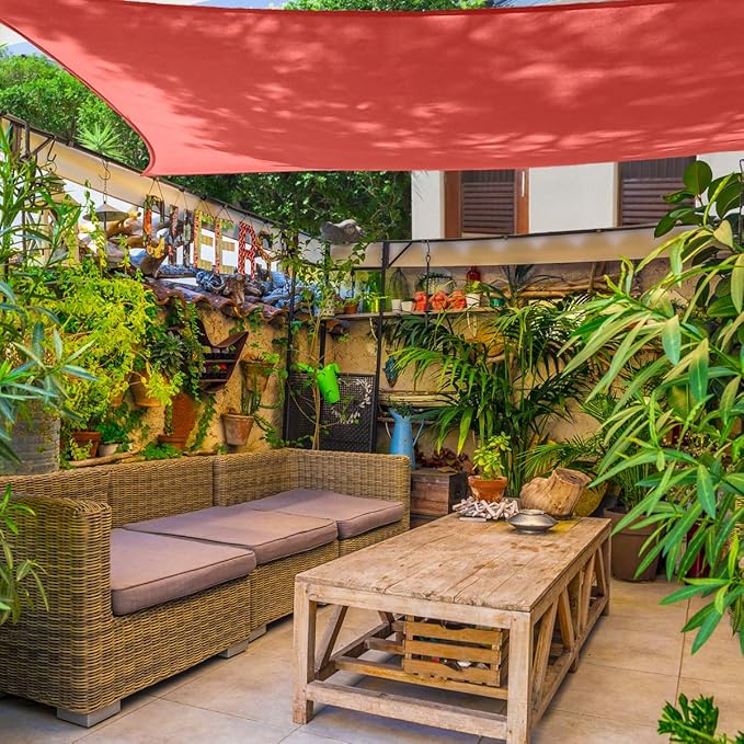 AsterOutdoor Sun Shade Sail Rectangle 6' x 10' UV Block Canopy for Patio Backyard Lawn Garden Outdoor Activities, Terra
