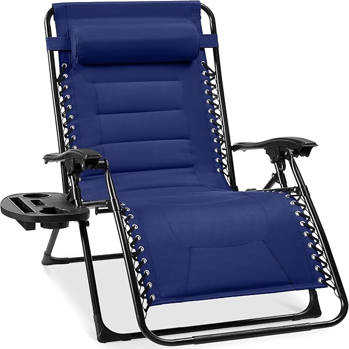 Best Choice Products Oversized Padded Zero Gravity Chair, Folding Outdoor Patio Recliner, XL Anti Gravity Lounger for Backyard w/Headrest, Cup Holder, Side Tray, Polyester Mesh - Cobalt Blue
