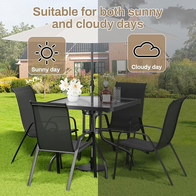 TLSUNNY Patio Dining Set 5 Pieces, All Weather Outdoor Furniture W/30"X 30" Table and 4 Stackable Textilene Chairs, Metal Table and Chairs for Lawn, Garden, Poolside, Backyard (Umbrella not Included)