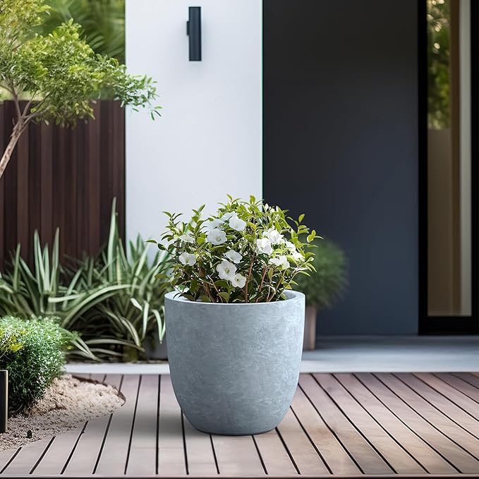 Kante 18 Inch Dia Round Concrete Planter, Indoor Outdoor Large Plant Pot with Drainage Hole and Rubber Plug for Home Patio Garden, Slate Gray