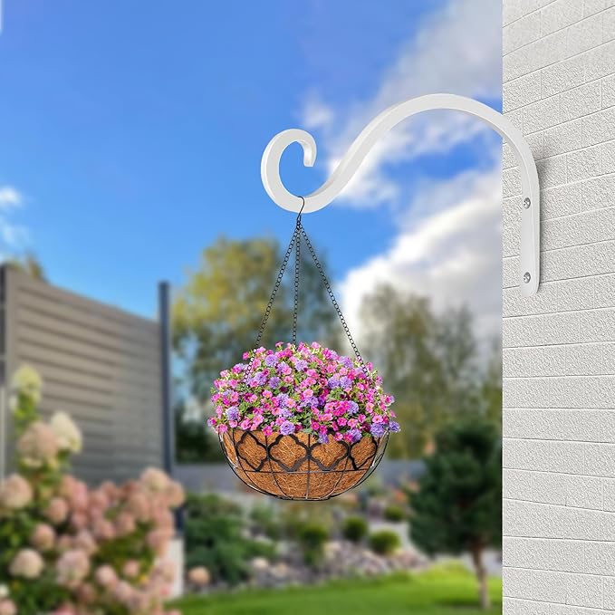 BOLITE Plant Hangers Outdoor Indoor, 12 Inch Wall Plant Hooks, Metal Bird Feeder Hanger for Hummingbird Feeders, Planters, Lanterns, Wind Chimes, Home Decor, 2 Pack, White, Gifts for Women Men
