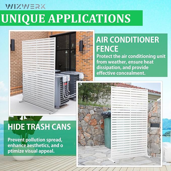 6FT Metal Privacy Screen Outdoor Privacy Panel and Garden Divider, Weather-Resistant Freestanding Panel with Stand, Durable Steel for Patio, Garden, Balcony & Backyard