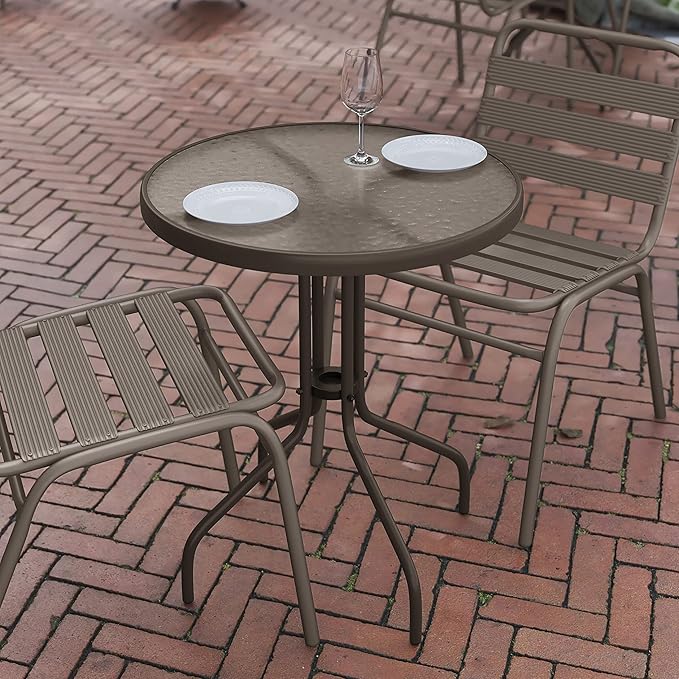 Flash Furniture Bellamy 23.75'' Round Tempered Glass Metal Table, Bronze