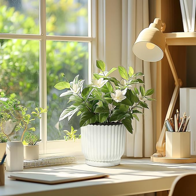 T4U 7 Inch Self Watering Pots for Indoor Plants, 4 Pack Plant Pots, Self Watering Planter for Indoor Plants, Durable Plastic Pots (4 Pack, 7", White)
