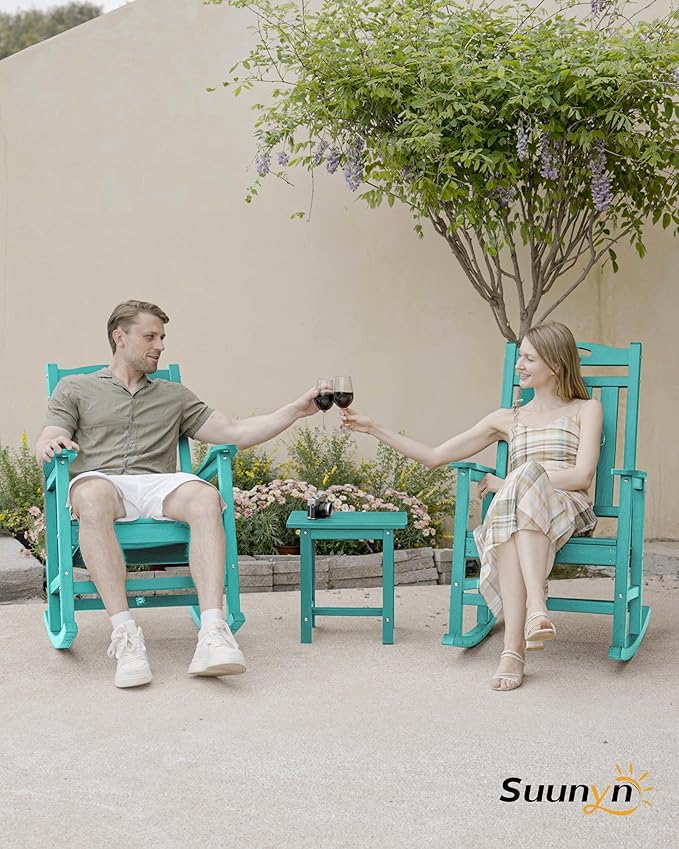 Oversized Rocking Chairs Outdoor Set of 4, High Back Porch Rocking Chair, HDPE All Weather Resistant Patio Chairs, 380lbs Weight Capacity, Lake Blue