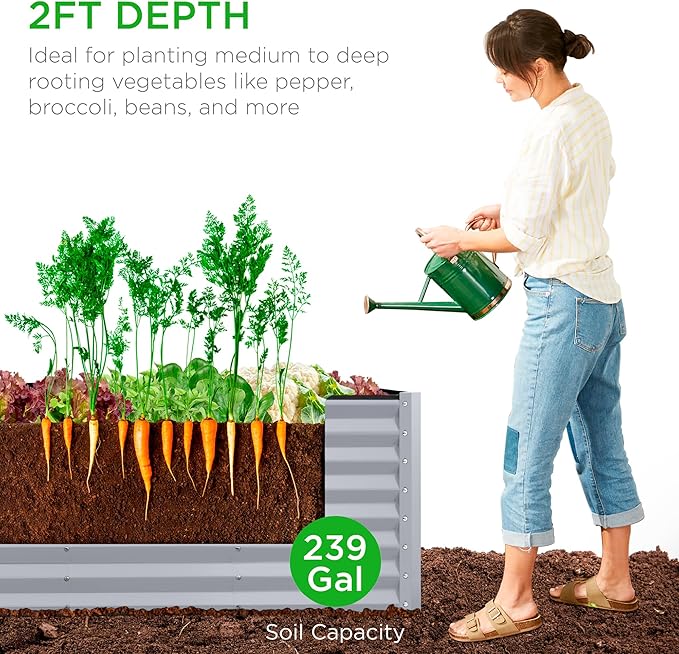 Best Choice Products 8x2x2ft Raised Outdoor Metal Garden Bed, Deep Root Box Planter for Vegetables, Flowers, Herbs, 240 Gallon Capacity, 100% Non Toxic Materials - Moonlight Gray