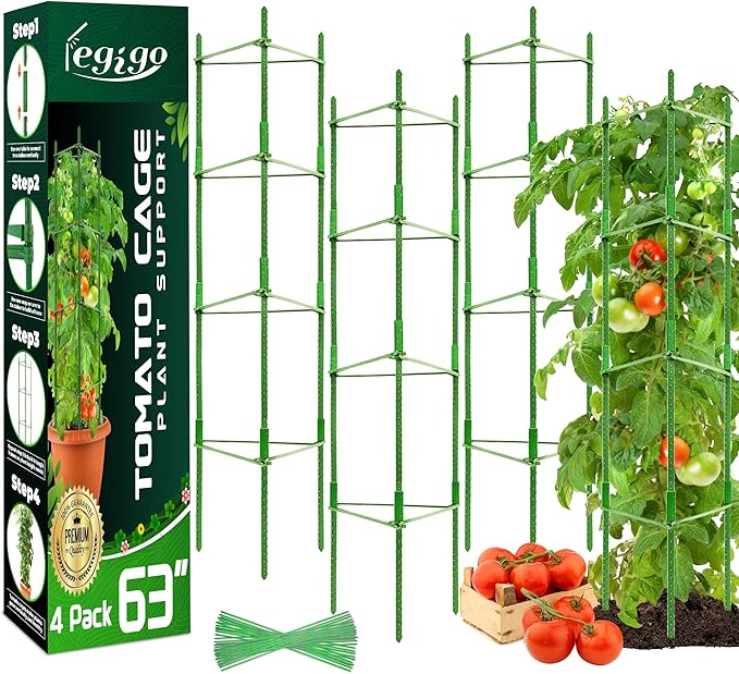 Legigo 4-Pack Tomato Cage for Garden Plant Support- Up to 63inch Garden Stakes Tomato Cage, Tomato Trellis for Potted Plants, Tomato Cages Plant Stakes for Climbing Vegetables Plants Flowers
