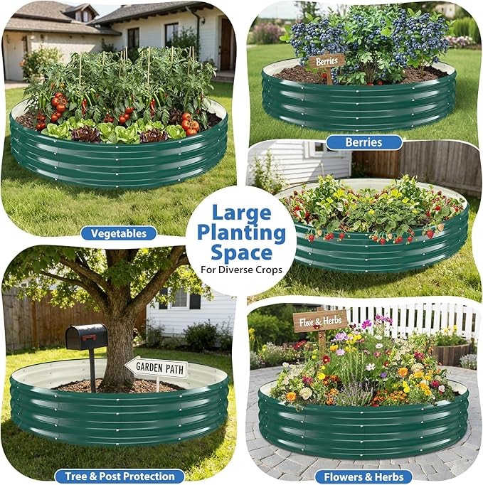 Round Galvanized Raised Garden Bed, 6x6FT, 12" Depth for Outdoor Gardening, Heavy Duty Metal Planter Box for Vegetables, Flowers & Herbs, Rust-Resistant, Easy DIY Assembly