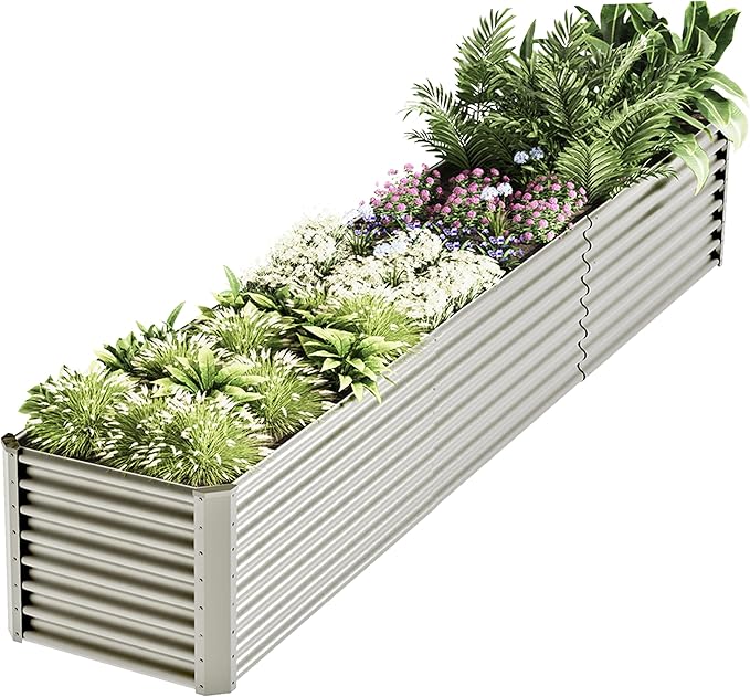 12x2x2ft Raised Garden Beds Outdoor Kit, Galvanized Planter Garden Boxes Outdoor, Metal Raised Garden Beds for Vegetables,Fruits,Herb,Flower,Silver